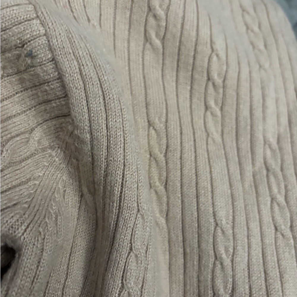 Super Soft Merino Wool/Cashmere Blend Beige Crewneck Cable Knit Pullover - Picture 5 of 6